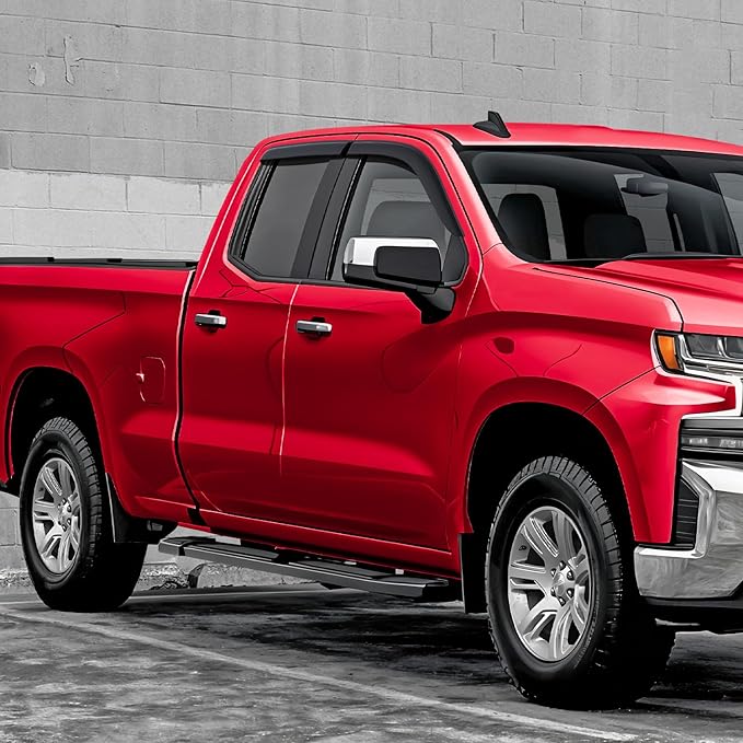 Voron Glass Tape-on Extra Durable Rain Guards for Trucks Chevrolet (Chevy) Silverado/GMC Sierra 1500 2019-2026 Double Cab, Window Deflectors, Vent Window Visors, 4 Pieces - 130090