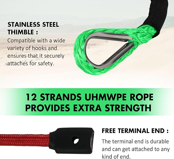 Synthetic Winch Rope, 3/8" x100ft 23809LBS Dyneema Winch Rope 3/8 Heavy Duty Winch Cable with Protective Sleeve Forged Winch Hook for 4WD Off Road Vehicle Truck SUV (Green)
