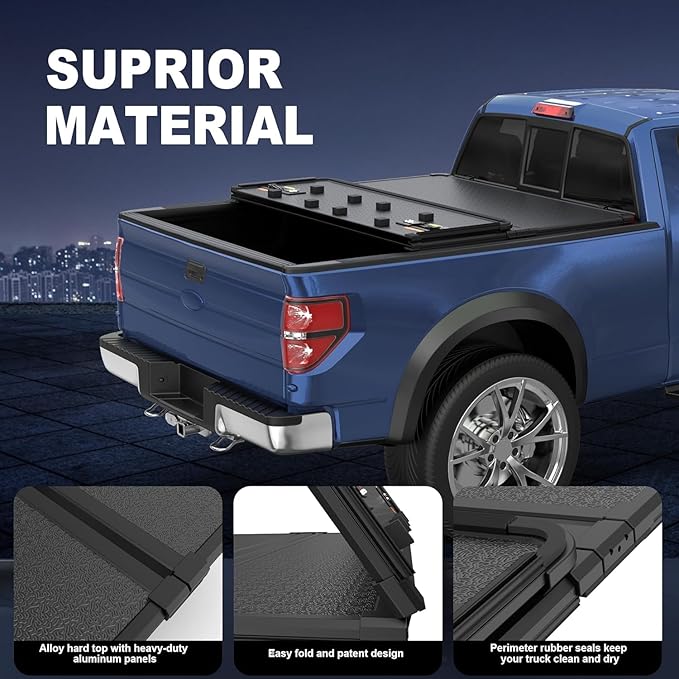 Fiberglass Tri Hard Truck Bed Tonneau Cover Compatible for 2009-2014 Ford F150 Styleside (Not for Flareside) 5.5 FT Bed On Top 66 inch Truck Bed Cover