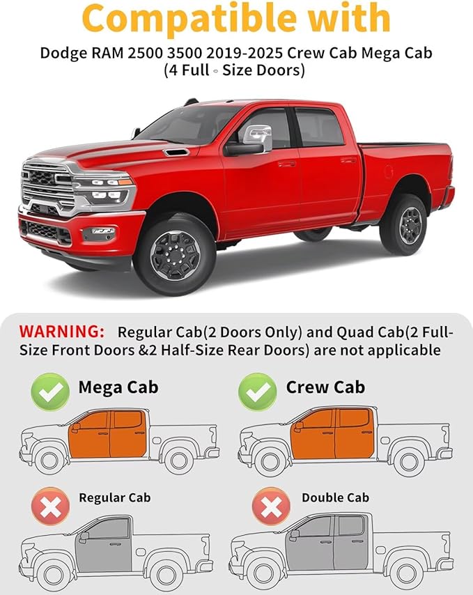 in-Channel Window Rain Guards Fit for Truck Dodge RAM 2500 3500 2019-2026 Crew Cab Extra Durable Window Visors Window Deflectors Vent Visors Vent Shades Car Accessories-4 pcs 2-Q07