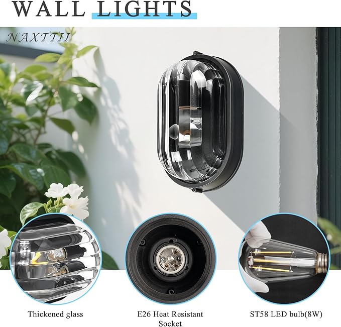 11 Inch Bulkhead Light Aluminum Bulkhead Ceiling Light with Thickened Clear Glass Waterproof Outdoor Wall Lights for Porch Basement Balcony or Sauna Room E26 Socket UL Listed