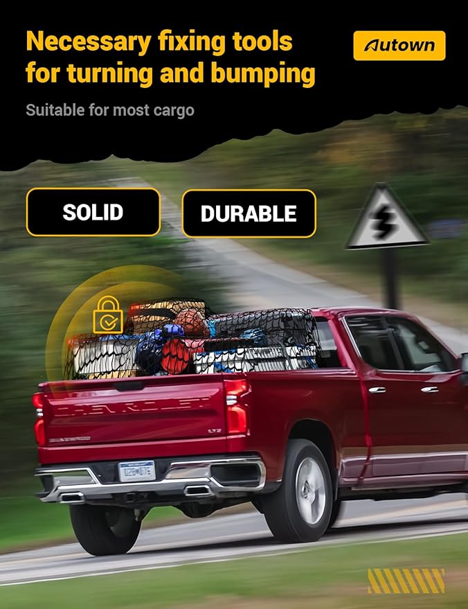 Cargo Net for Pickup Truck Bed - Stretchable 4'x4' to 7'x7', High Elastic Fine Mesh 1''x1'' with 8 Metal Carabiners - Ideal for ATV, SUV, UTV, Truck and Boat Use (Single Layer)