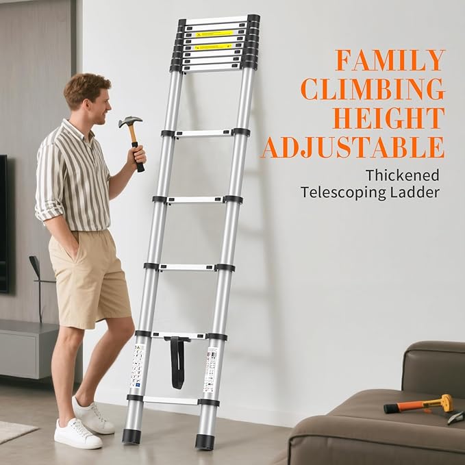 10.5FT Telescoping Ladder, 330lb Capacity Aluminum Heavy-Duty Extension Ladder with Anti-Slip Steps for Secure Attic Access, Roof, and Home Renovation Projects