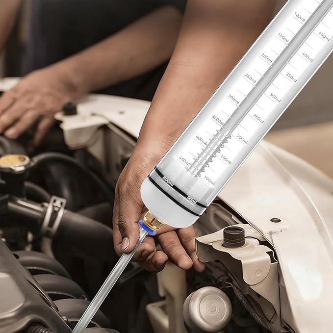 500CC Automotive Fluid Extractor Pump, Manual Oil Change Syringe with 50cm Rubber Hose, Manual Suction Vacuum Fuel Car Transfer for Power Steering