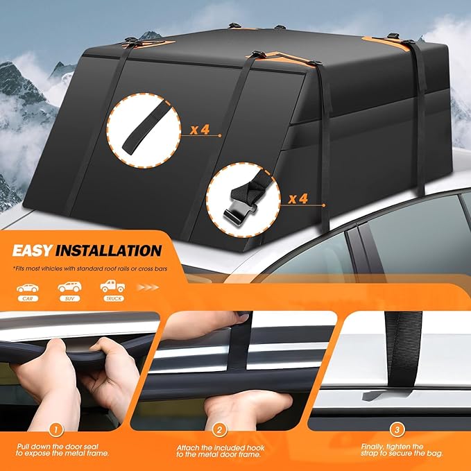 DNA Motoring Car Rooftop Waterproof Bag, 17.6 Cubic Feet Waterproof Car Roof Luggage Bag, Heavy Duty Car Roof Cargo Carrier Bag, Car Roof Bag, w/ 8 Reinforced Straps, TOOLS-00423