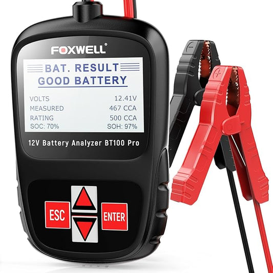 FOXWELL BT100 Pro 12V Car Battery Tester, Battery Load Tester, 100-1100CCA Automotive Alternator Tester Digital Auto Battery Analyzer for Car Truck Motorcycle SUV, Boat, RV, Marine & Pickup