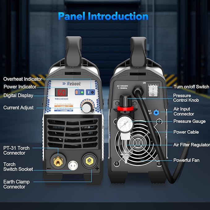 Reboot 60A Plasma Cutter Dual Voltage 120V/240V, 1/2" Clean Cut IGBT Inverter, Portable Metal Cutting Machine with Torch & Tips - RBC6000D 2025 Upgraded