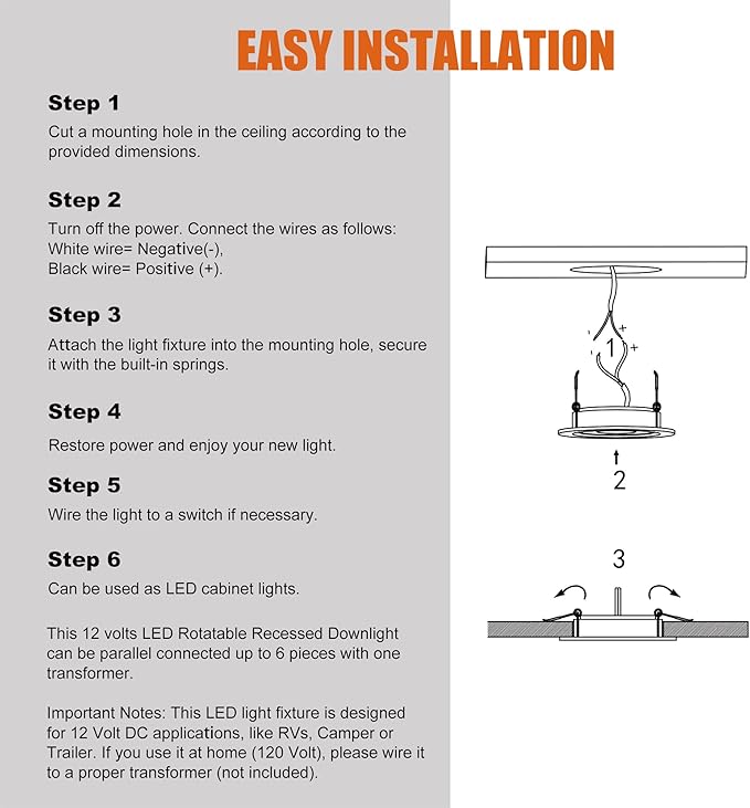 Facon 3.5 Inch RV Puck Lighting with Spring - 8 Pack Rotatable RV Recessed LED Lights 12V - Cool White 4000K Ultra Slim Interior Lights for RV Camper Boat Motorhome