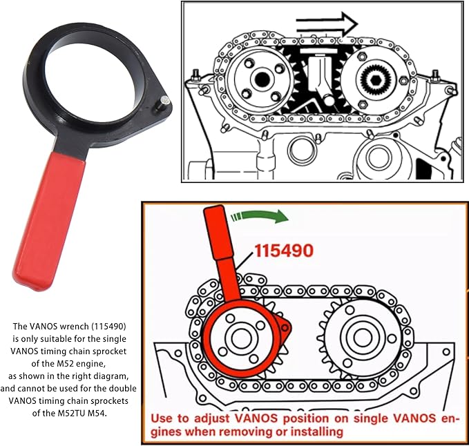 Double Vanos Camshaft Alignment Locking Tool Kit, Compatible with BMW M52, M52TU, M54, M56, 325i, 325xi, 325Ci, 330i, 330xi, 330Ci, 328i, 328Ci, 528i, 525i, 530i, X3 2.5i / 3.0i, with Gloves