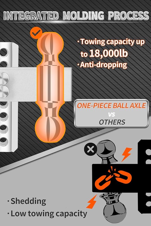 METOWARE Adjustable Trailer Hitch - Aluminum Drop Hitch Fits 2.5-Inch Receiver - Heavy Duty Tow Hitch with 6-Inch Drop/Rise for Truck (18,000 LBS GTW), Double Stainless Steel Locks & Hitch Pin