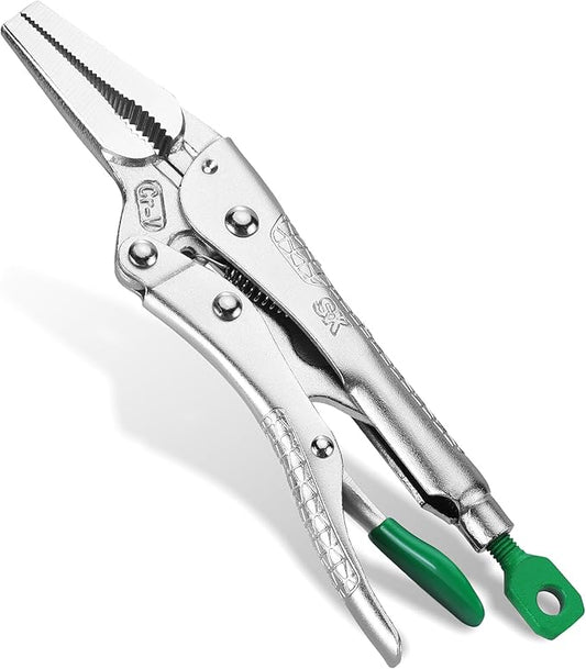 SK 6.5" Long Nose Locking Pliers, Premium CR-V Construction, Ergonomic Anti-slip Handle, Ideal for Welding or Assembly