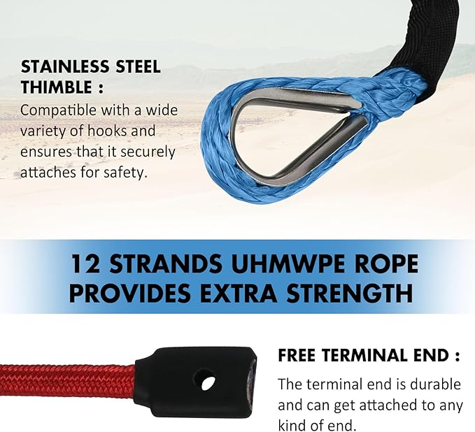 Synthetic Winch Rope, 3/8" x100ft 23809LBS Dyneema Winch Rope 3/8 Heavy Duty Winch Cable with Protective Sleeve Forged Winch Hook for 4WD Off Road Vehicle Truck SUV (Blue)