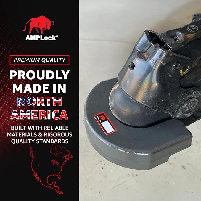 AMPLock U-TLS2 Heavy Duty Trailer Coupler Lock, 2'' RV & Boat Trailer, Anti-Theft Coupler with Flat Lip Design, Push-and-Lock System, 2-Inch Ball Hitch Locks, Trailer Hitch Locks with Keys