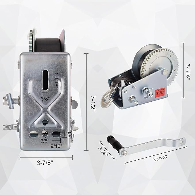 Trailer Boat Winch - 3500 lbs Hand Crank Winch with 26 ft Polyester Strap, Crank Trailer Winch with Heavy Duty Hook for Boat Trailer Towing RV ATV Truck