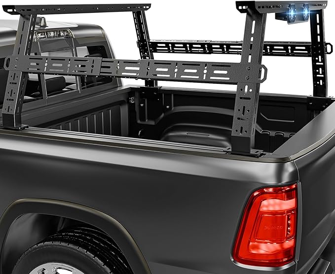 Adjustable 16-24.8" High Truck Cargo Rack Bed Racks Cargo Carrier with 2 LED Lights Compatible with Silverado/Sierra/Ram/Tacoma/Tundra/Titan/Frontier/Canyon/Gladiator JT/Ford F-Series