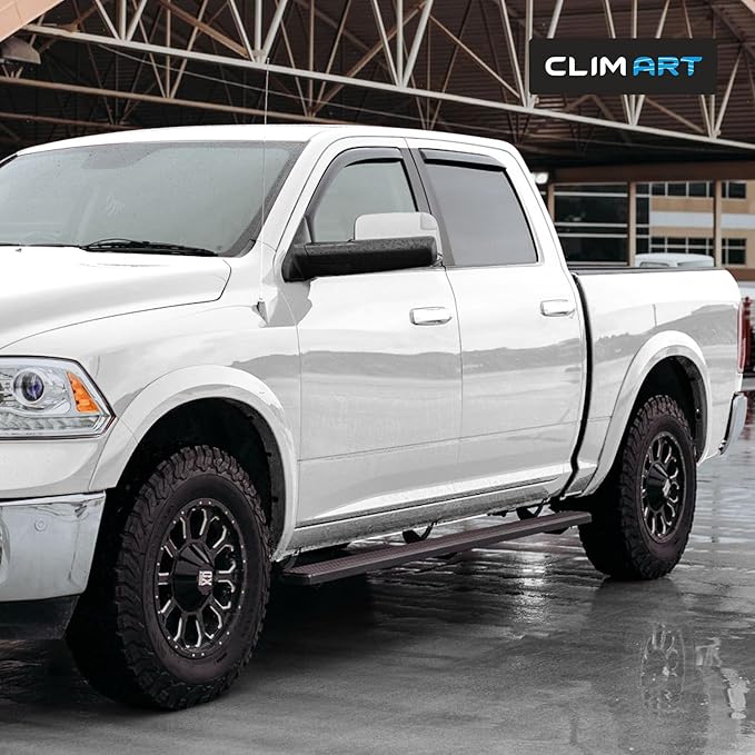 CLIM ART in-Channel Incredibly Durable Rain Guards for Dodge RAM 2009-2018 1500 Crew Cab, Mega Cab, Original Window Deflectors, Vent Window Visors, Vent Deflector Smoke Truck Accessories 4 pcs- 609006