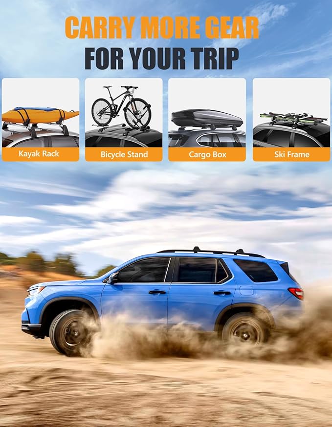 KINGGERI 260lbs Lockable Roof Rack Cross Bars Compatible with Honda Pilot 2023-2026 (Not for LX & EX-L).Heavy Duty All Aluminum Crossbars Rooftop Cargo Basket Luggage Kayak Canoe Snowboard Bike