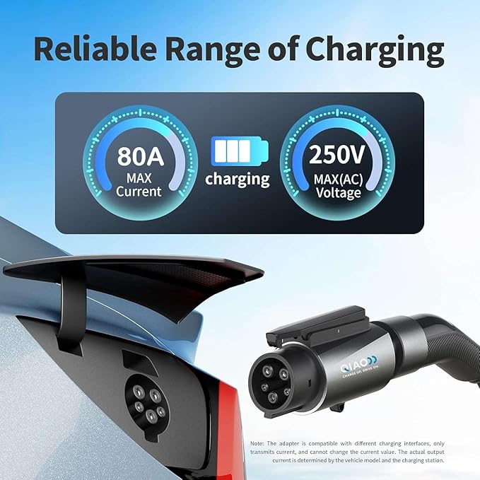 For Tesla to J1772 Adapter with Security Lock, Max 80A 250V Silver Plated NACS to J1772 adapter for Level 2 EV Charging, Fits Tesla Wall/Destination/Mobile Connectors, Non-Supercharger Compatible