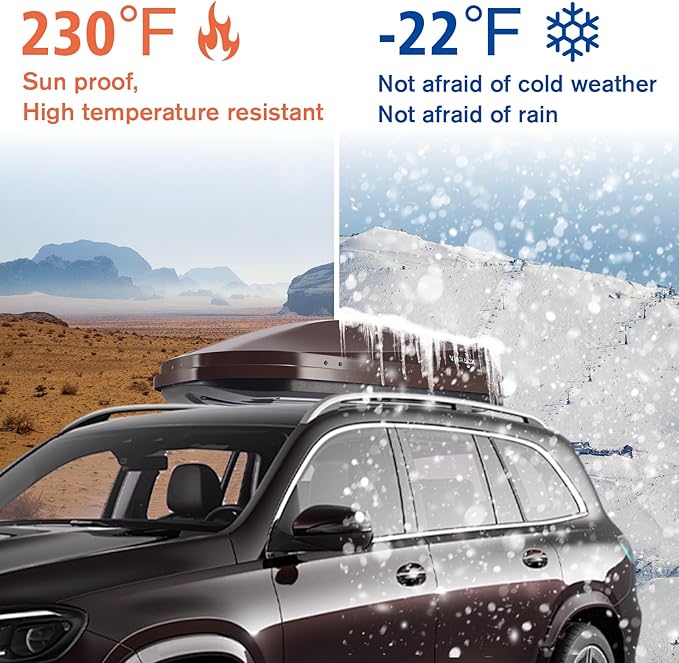 Rooftop Cargo Box Carrier Large 14 Cubic Feet Car Top Mount Travel Luggage Storage, Dual Side Opening, Heavy Duty Waterproof Rooftop Storage Box Extra Keys, Straps (Brown)