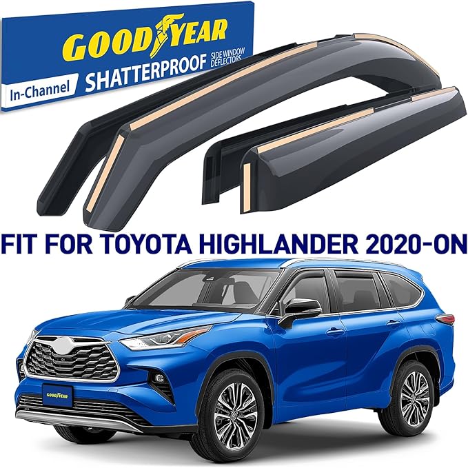 Goodyear Shatterproof in-Channel Window Deflectors for Toyota Highlander 2020-2026, Rain Guards, Window Visors for Cars, Vent Deflector, Car Accessories, 4 pcs - GY003460LP