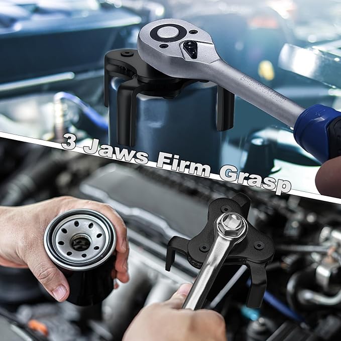 Universal Oil Filter Wrench Adjustable, from 2-1/2 inch to 4.5 inch 3 Jaw Oil Filter Removal Tool Set, Efficiency 2 Way Oil Filter Wrench (black)