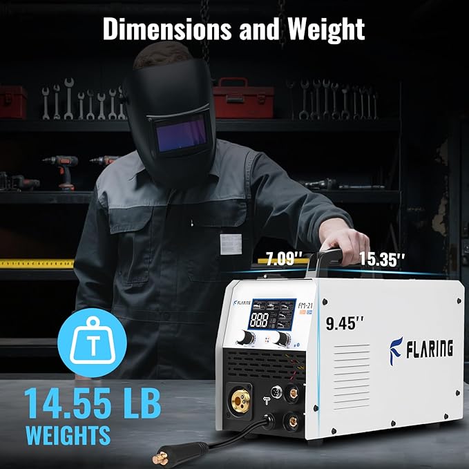 FLARING 215Amp MIG Welder 120V/240V 6 IN 1 Welding Machine Flux Core/Gas MIG/Stick/Lift TIG/Spot welding/Spool Gun Multi-Process Aluminum Welding 2lbs/11lbs Wire Competible LED Display Portable Welder