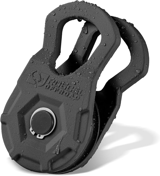 RUGCEL WINCH Snatch Block 12T, Heavy Duty Recovery Winch Pulley Compatible with Synthetic Rope & Steel Cable,E-Coated Black Finish, for Truck, Tractor, ATV & UTV (12T-Black)