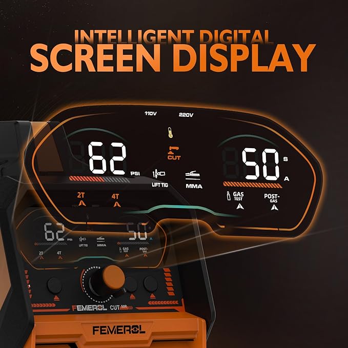 3 in 1 Plasma Cutter/LIFT TIG/Stick Welder,50Amp Plasma Cutter Machine 200A Stick and LIFT TIG Welder, Large LED Display IGBT 110/220V Dual Voltage Plasma Cutter Welder Combo