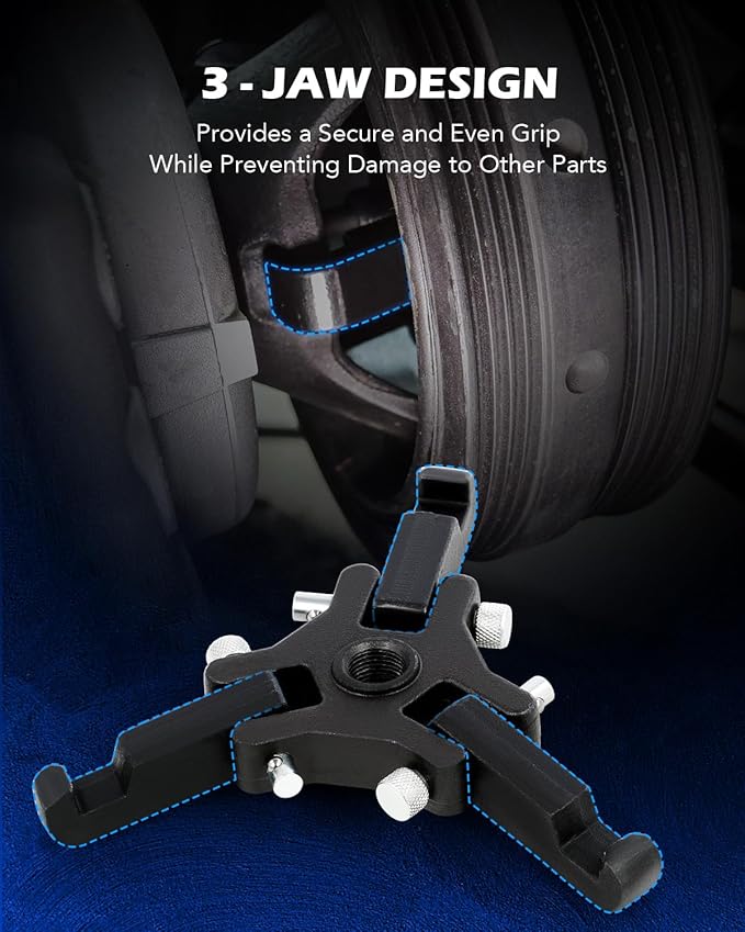 Orion Motor Tech Harmonic Balancer Puller Kit, Adjustable 3-Jaw Puller Set for Removing Harmonic Dampers & Balancers, 3-Jaw Pulley Puller Set Compatible with Chevy GM Chrysler Cadillac Ford More