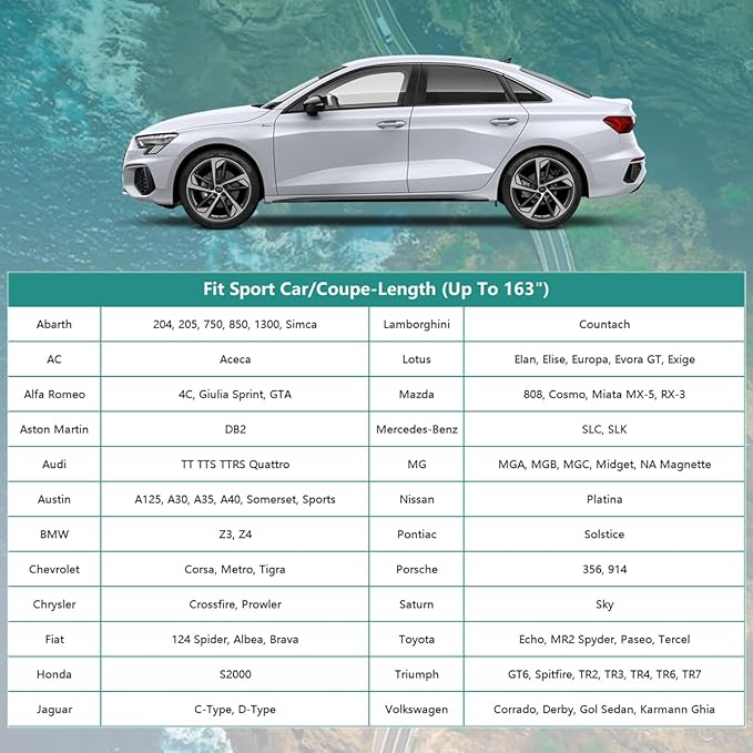 Car Cover for Coupe Sport Car Waterproof All Weather, Suitable for Mazda Miata/MX-5, Honda S2000, BMW Z3, Saturn Sky, Pontiac Solstice, Volkswagen Cabrio, Toyota MR2 Spyder etc.