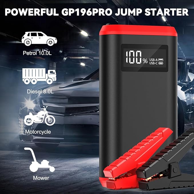 GREPRO Car Battery Jump Starter, 3000A Battery Jumper Starter Portable for Up to 10L Gas or 8.0L Diesel Engines, 12V Jumper Box for Car with LCD Display, 3 Modes Flashlight