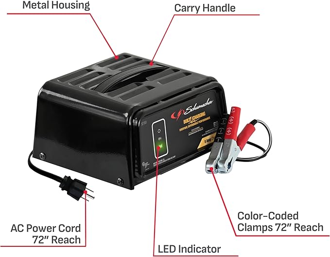 Schumacher Electric 8A Car Battery Charger and Maintainer, 3-in-1 Solution, for 6V/12V Power Sport, Automotive, and Marine Batteries, SC1363