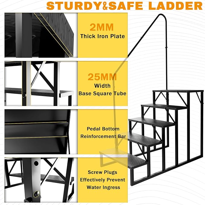 RV Steps with Handrail, Hot Tub Steps Outdoor, 5 Step Ladder Stool, RV Stairs with Anti-Slip Panel, Camper Steps for Spa, Travel Trailers, Pool and Porch