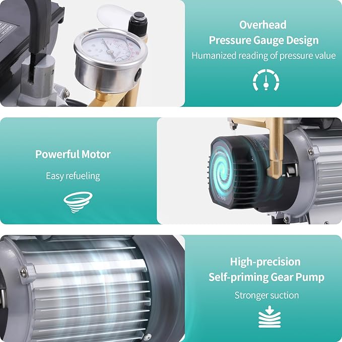 WATNOVA Electric Refrigeration HVAC Oil Pump | Exceed The Efficiency of Hand Pump | Refrigeration Oil Pump 3/4HP, 92Gallon/h, 362PSI | Top-Mount Gauge, for a Variety of Large Refrigeration Systems