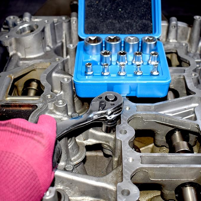 E-Torx Socket Set, 14 Piece Female E-Torx Star Socket Set, 1/4" 3/8" 1/2" Drive, E4 to E24 External Torque E Socket Set, 14pcs Star Socket Kit