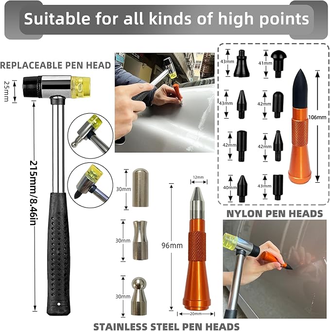 Big Size Dent Rods, Paintless Car Dent Removal Tool,Front Fender Damage Repair, Curved Rod Crowbar,Hook Rods Tools Kit