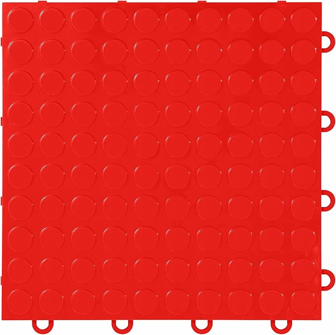 FlooringInc's Nitro 12"x12" Snap-Together Garage Flooring Tiles, Non-Slip Interlocking Plastic Floor Mat, Coin Pattern, Victory Red, 1 Tile, 1 Sq/Ft