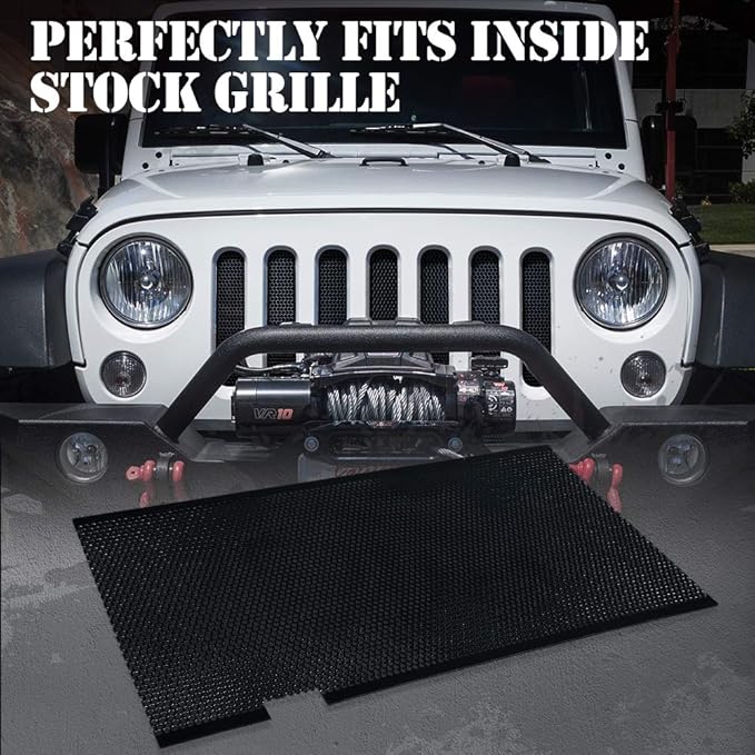 Xprite Black Aluminum Alloy Mesh Insert Compatible with Jeep Wrangler JK JKU 2007-2018 Original Front Hood Matte Grill Grille Grid