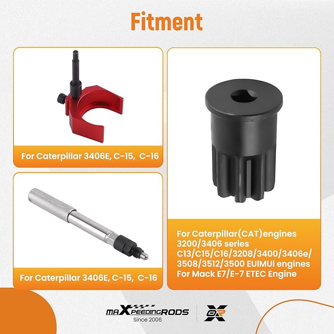 maXpeedingrods J-42083 Automatic Timing Pin & 9U-7227 Injector Height Adjustment Gauge Tool & Engine Barring Socket for Caterpillar CAT 3406E C-15 C-16, (3 PCS)
