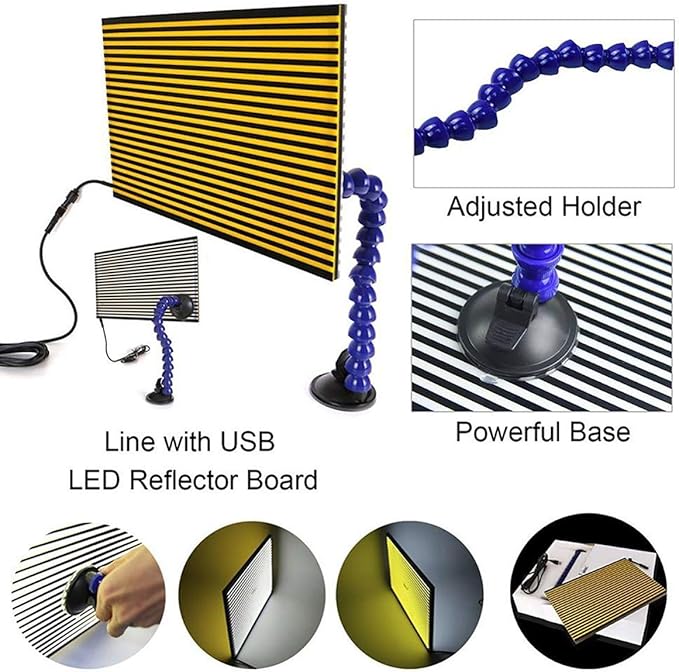 WHDZ Paintless Dent Repair Rods Kit Tools Repair Hammer LED Double Stripe Line Board 21pcs Rods for Car Auto Dent Hail Damage Removal Kit