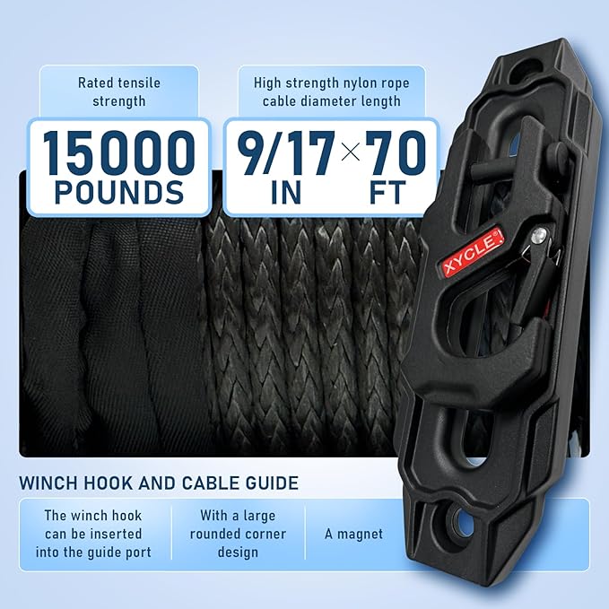 XYCLE15000lbs12V Electric Winch IP68waterproofOff-Road Vehicle Rescue winchs with2wireless Remote Controls and Synthetic Rope Suitable for Towing SUVs,Loggers,Trucks,Trailers,Jeeps,4WD (Dark-Gray)