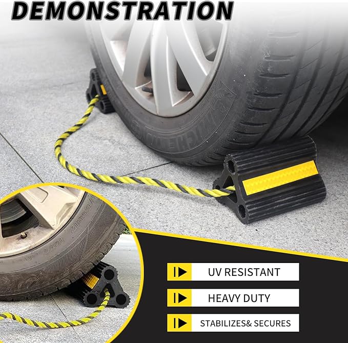 Vacallity RV Wheel Chocks for RV Tire Chock Block Camper Travel Trailer Car Truck, Upgrade Rubber Wheel Chocks with Rope,Easy to Use,Wheel Immobilizers & Chocks (2pair4pack)