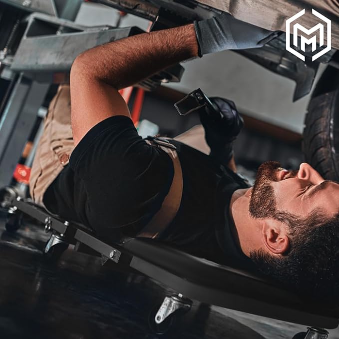 M-AUTO Foldable Z Creeper 2-in-1 Rolling Folding Car Creeper & Seat, 36" Adjustable Roller Garage Chair Lay Down or Sit, 330LBS Capacity Under Car Roller Creeper with 6 Swivel Casters, Black