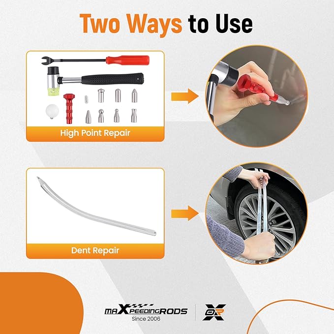 maXpeedingrods Car Dent Repair Kit, Paintless Car Dent Removal Tool, Car Dent Puller, Curved Rod Crowbar, Big Size Dent Rods, Car Front Fender Dings Remover