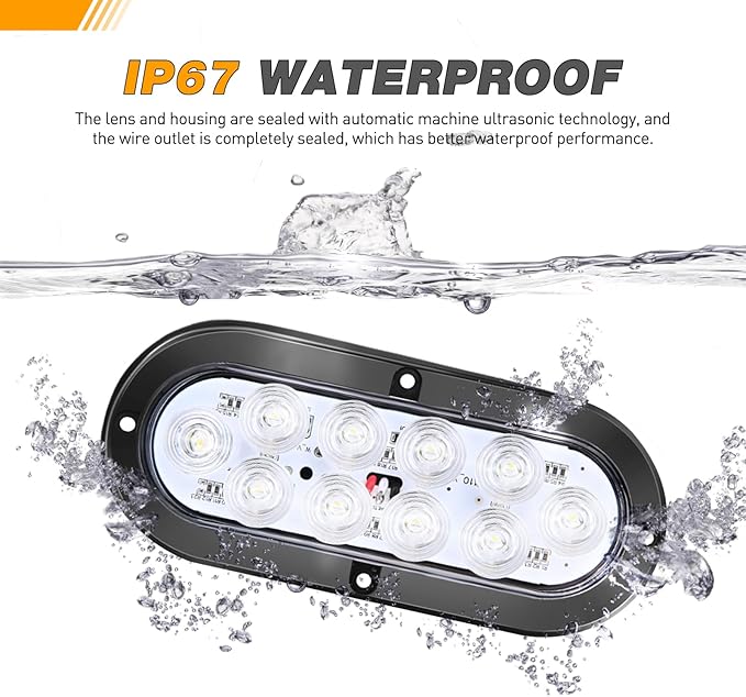 GOOACC 6Inch Oval Tail Light 2PCS White 10LED Reverse Back Up Lights Surface Mount IP67 Waterproof for Trailer Truck RV Tractor Lorry Camper Van