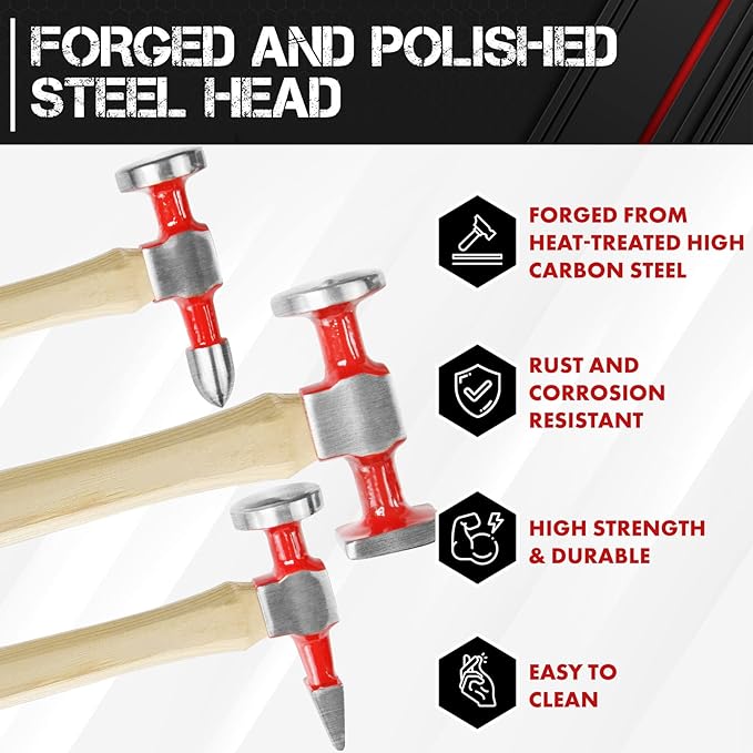 C&T 7 Piece Auto Body Repair Tool Hammer Dolly Set, Car Body Repair Tool Kit with Carrying Case, Hickory Handles