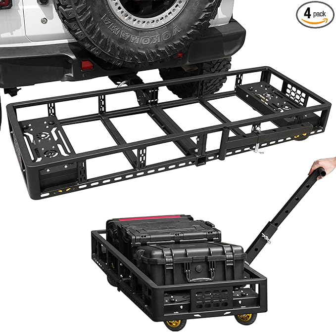 Folding Trailer Hitch Mount Cargo Basket Steel Luggage Carrier Rack Fits 2" Hitch Receiver for SUV Pickup Truck