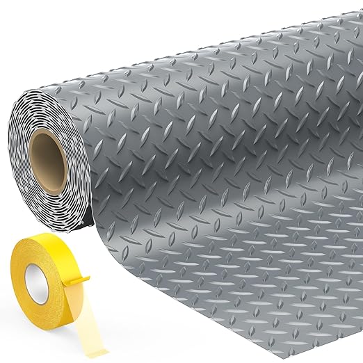 7.8 x 22 FT Garage Floor Mat, 2.8mm Thickness Diamond Plate Vinyl Garage Flooring Roll for Under Car, Large Size 172 SQFT for Large SUVs, MPV, Pickup Truck, RV