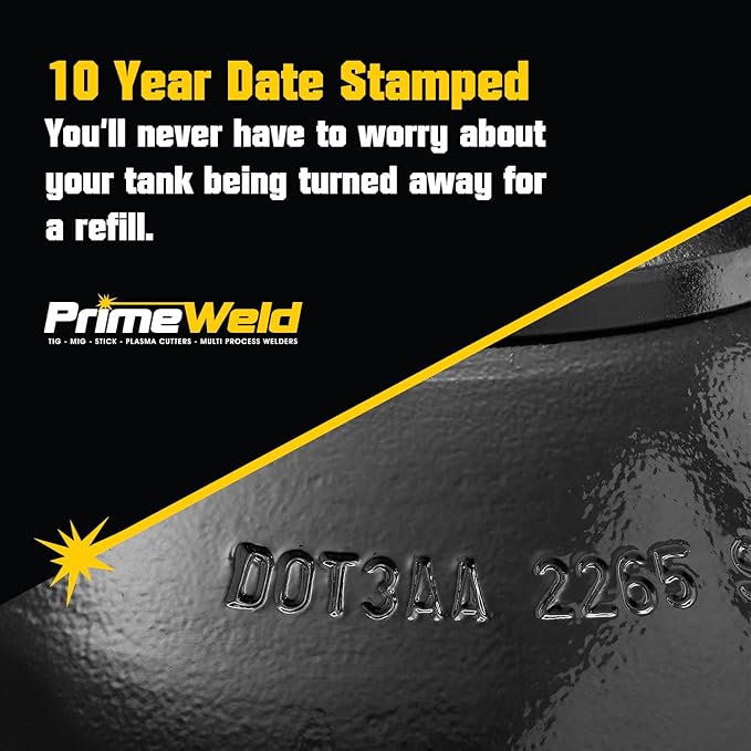 PrimeWeld 100% Argon Gas Welding Tank Full 125CF | DOT 3AA | USA CGA 580 Valve | Best Gas for TIG Welding Applications | Cylinders Full & Ready to Use