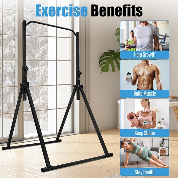 Foldable Pull Up Bar, Power Tower Workout Dip Station Height Adjustable Pull Up Bar for Home, Multifunction Fitness Tower Station Gym Training Equipment